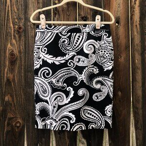 INC International Concepts Black and White Paisley Pencil Skirt 6